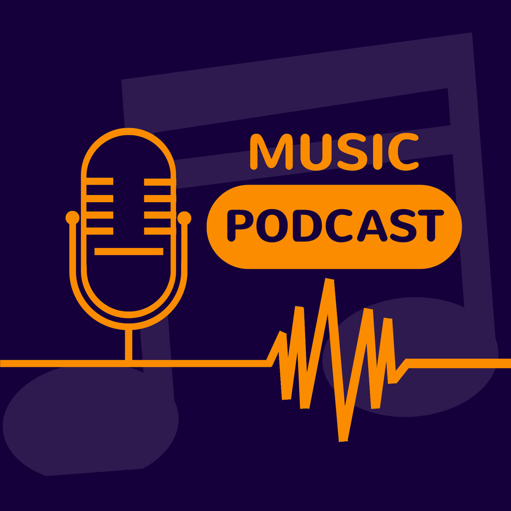 Music Podcast Announcement with Microphone Podcast Cover Tasarım Şablonu