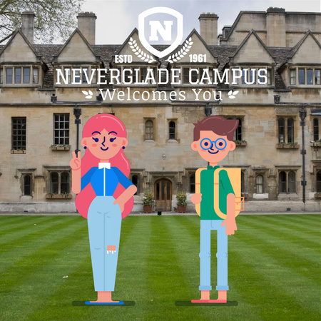Friendly students welcoming you by campus Animated Post Design Template