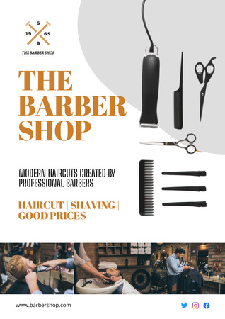 Barber Shop Ad with Hairdressing Tools Poster A3 Design Template