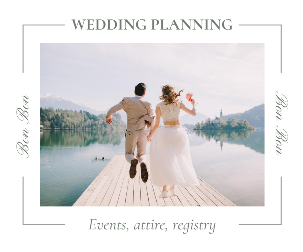Designvorlage Wedding Planning Services with Couple on Pier für Medium Rectangle