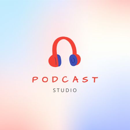 Template di design Podcast Studio Emblem with Headphones Logo