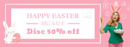 Easter Promotion with Woman Holding Plate with Colored Eggs Facebook cover Design Template
