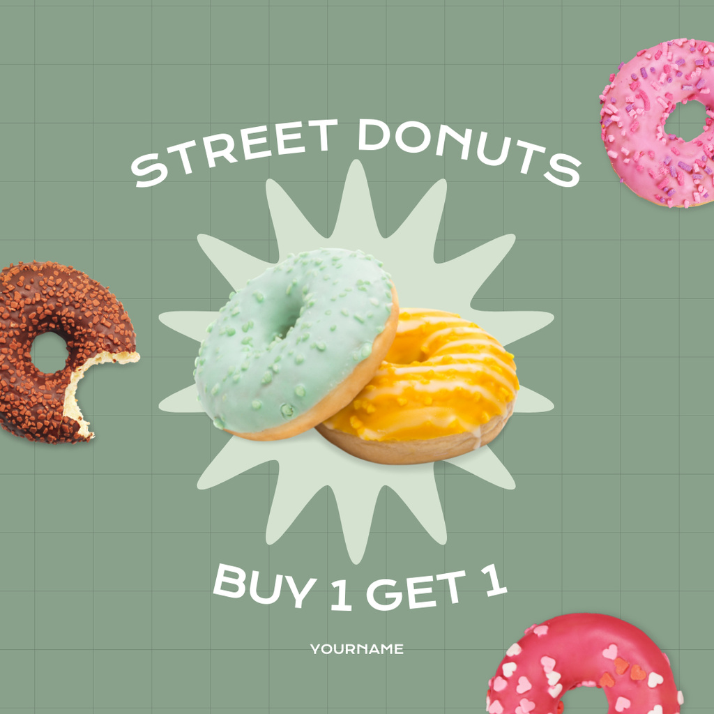 Street Food Ad with Offer of Donuts Instagramデザインテンプレート