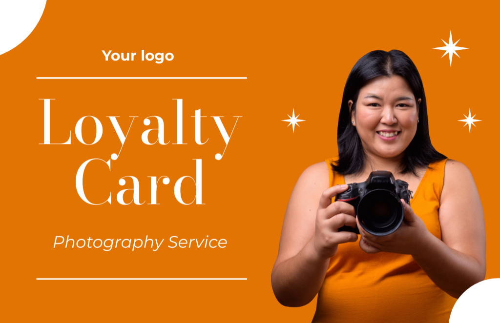 Photoshoots Loyalty Program on Orange Business Card 85x55mm Design Template