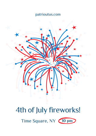 Plantilla de diseño de Celebración del Día de la Independencia de Estados Unidos con fuegos artificiales en blanco Poster 