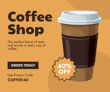 Ontwerpsjabloon van Facebook van Perfecte koffie in kopje met korting via promotiecode