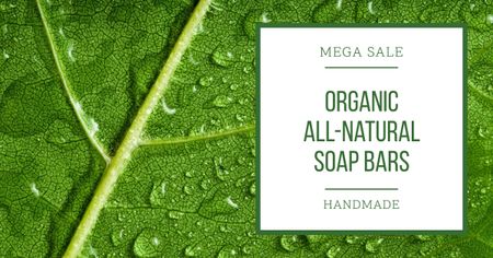 Natural Soap Bars Ad with Drops on Leaf Facebook AD Tasarım Şablonu