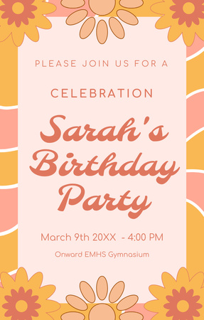 Объявление о вечеринке по случаю дня рождения молодой женщины Invitation 4.6x7.2in – шаблон для дизайна