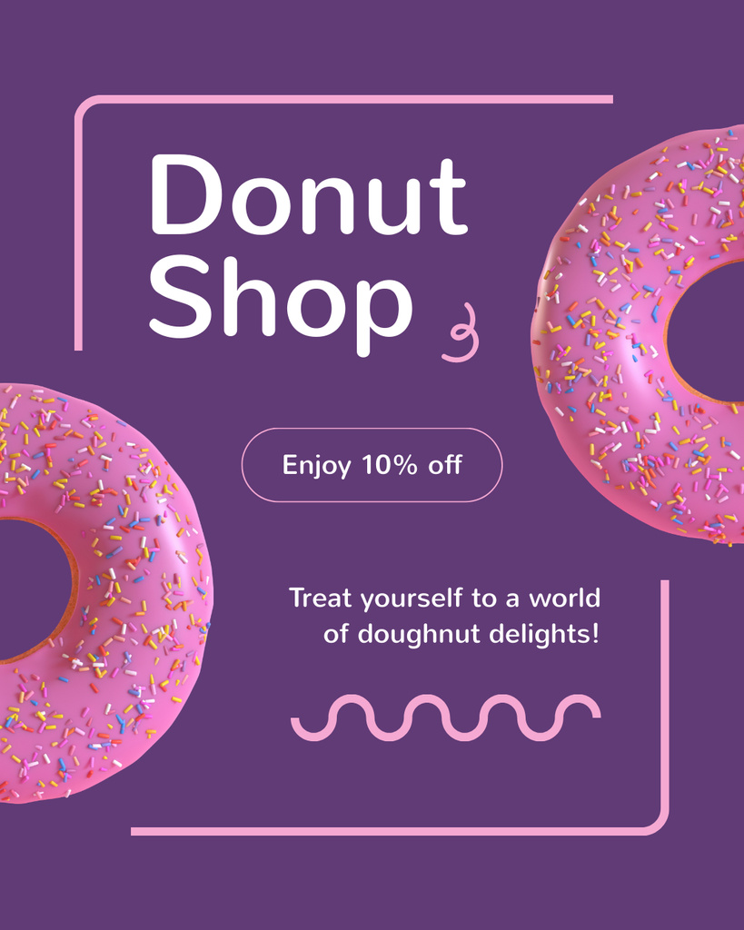 Doughnut Shop Special Promo with Offer of Discount Instagram Post Vertical tervezősablon