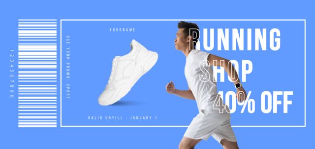 Running Shoes Sale Offer on Blue Coupon Din Large Design Template