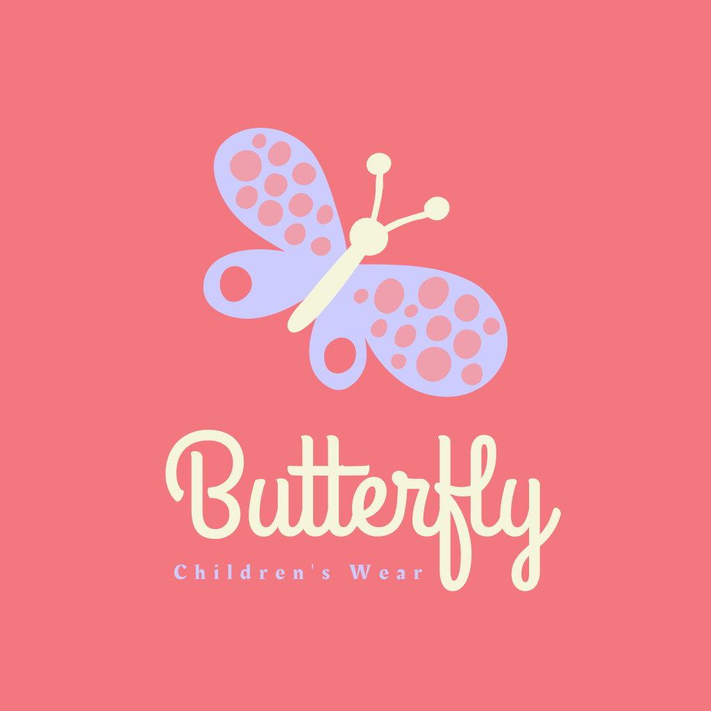 Children's Clothing Store Ad with Butterfly Logo Modelo de Design