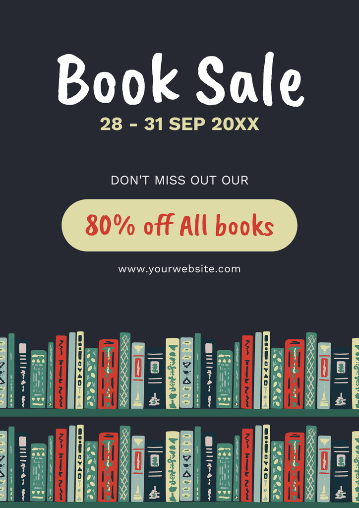 Books Sale Ad with Big Discount Poster Design Template