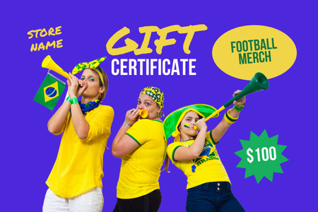 Ontwerpsjabloon van Gift Certificate van Fans in voetbalmerchandise