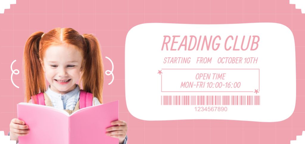 Reading Club Voucher with Cute Redhead Girl Coupon Din Large Πρότυπο σχεδίασης