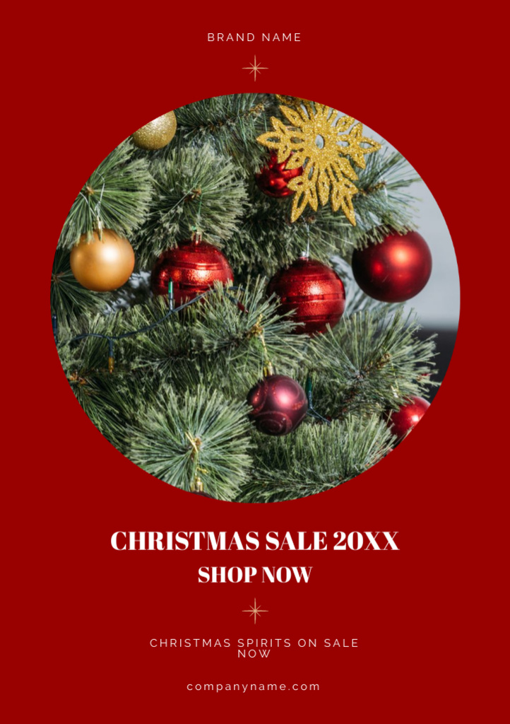 Christmas Sale Offer With Tree And Baubles Postcard A5 Vertical tervezősablon