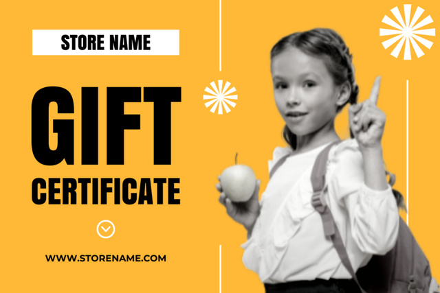 Gift Voucher for School Goods with Cute Schoolgirl Gift Certificate – шаблон для дизайна
