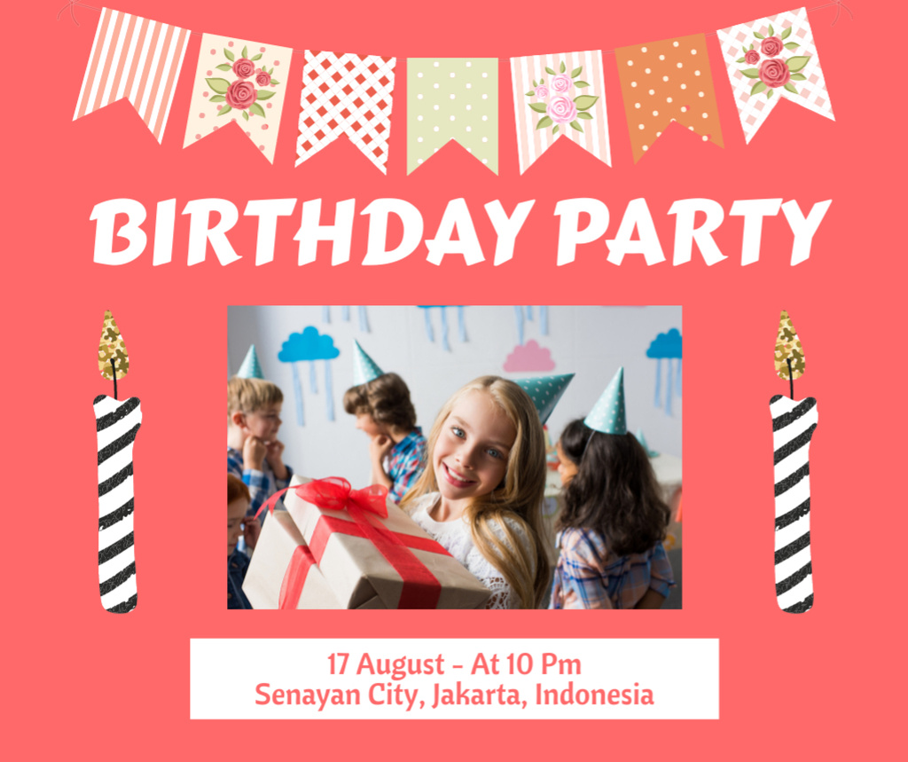 Birthday Party with Fun Kids Facebook Design Template