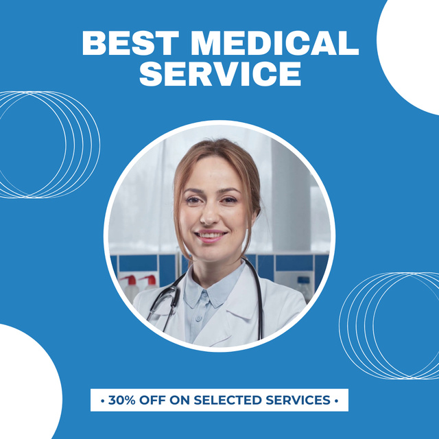 Best Medical Services Offer with Friendly Doctor Animated Postデザインテンプレート