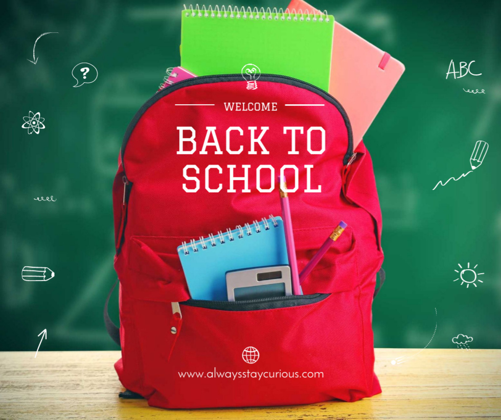 Back to School stationary in backpack Facebook Design Template