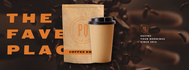 Coffeeshop Ad with Coffee Beans and Cup Facebook Video cover – шаблон для дизайна