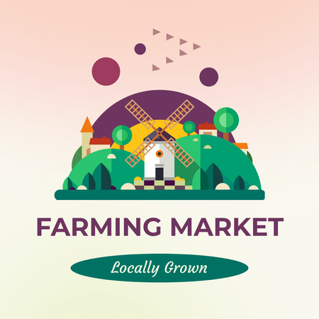 Local Farming Market Promotion With Mill Animated Logo Design Template