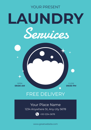 Plantilla de diseño de Oferta de servicio de lavandería en azul Poster 