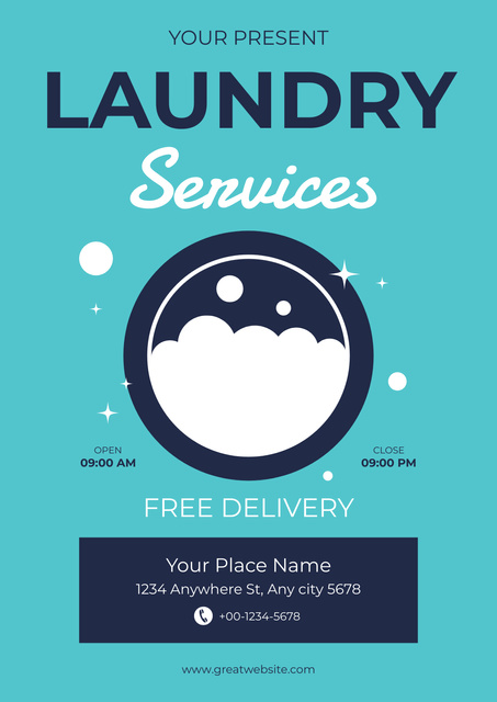 Laundry Service Offer on Blue Poster Πρότυπο σχεδίασης