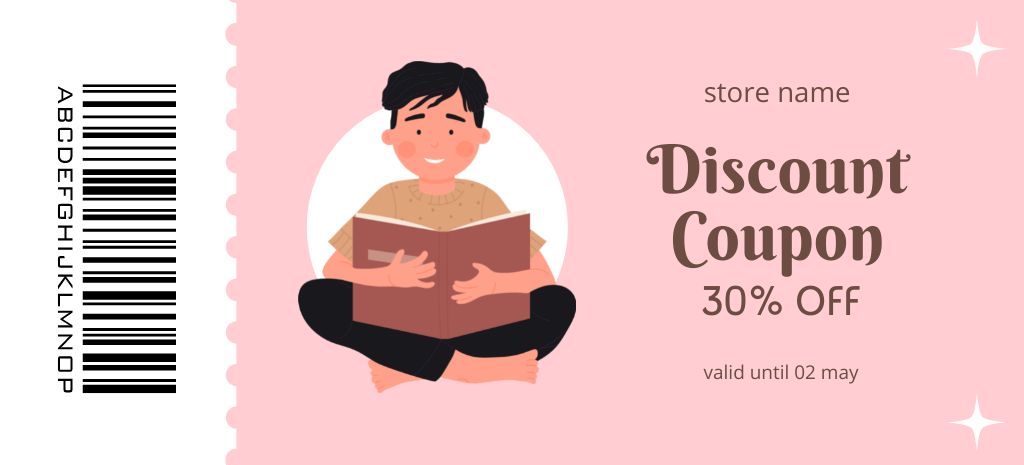 Discount Offer for Books with Boy Coupon 3.75x8.25in Tasarım Şablonu