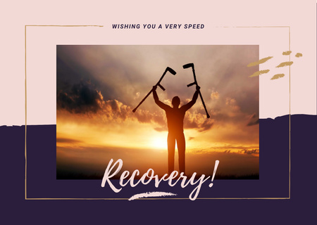 Man holding crutches at sunset Postcard Design Template