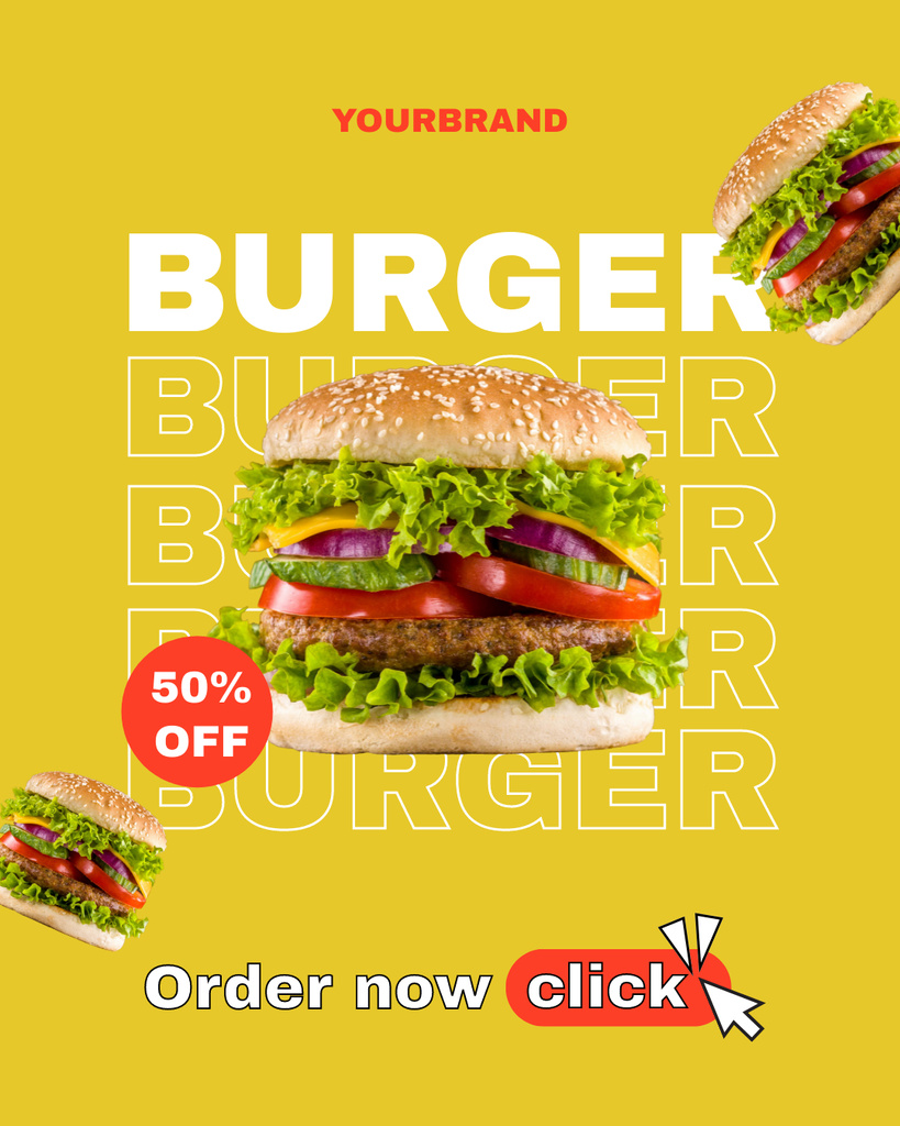 Designvorlage Offer of Yummy Burger für Instagram Post Vertical