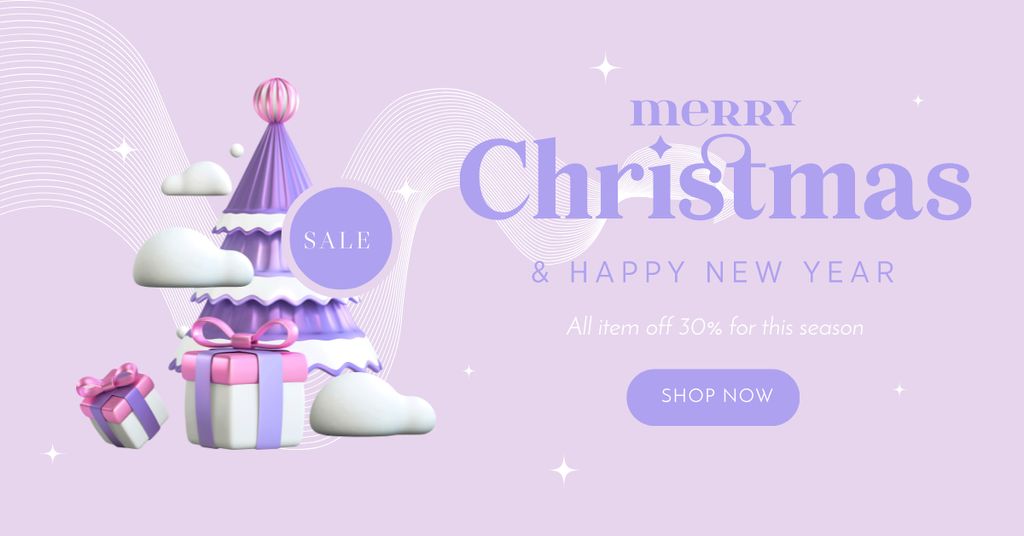 Merry Christmas Purple Sale Offer Facebook AD Šablona návrhu