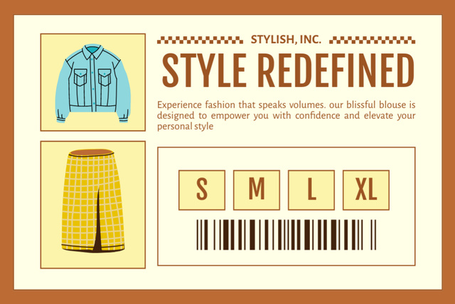 Plantilla de diseño de Stylish Jacket And Skirt With Sizes Description Label 