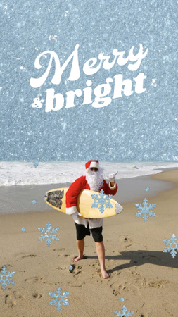 Platilla de diseño Funny Man in Santa's Costume on Beach Instagram Video Story