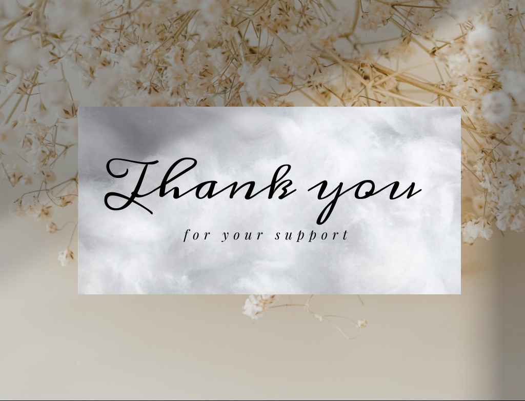 Plantilla de diseño de Thank You for Support on Elegant Ivory Flowers Postcard 4.2x5.5in 