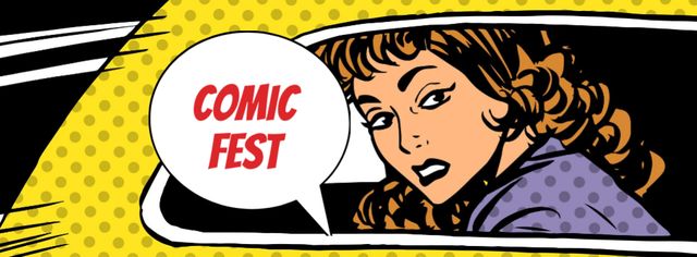 Comic Fest Announcement with Woman in Taxi Facebook cover Šablona návrhu