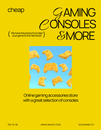 Gaming Gear Ad with Consoles Poster 8.5x11in Design Template