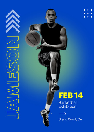 Strong Basketball Player with Ball on Blue Flayer Design Template