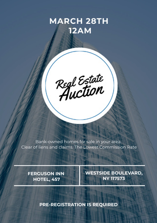Blue Skyscraper for Real estate auction Flyer A4 Design Template