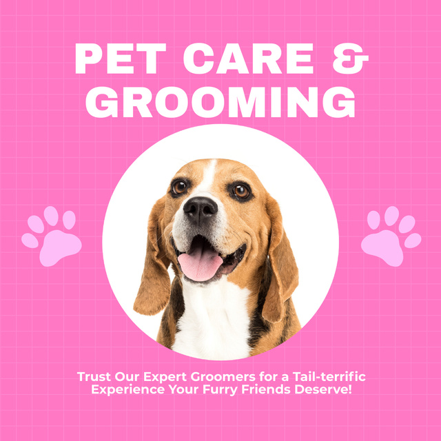 Designvorlage Pet Care and Grooming Services Offer on Pink für Instagram