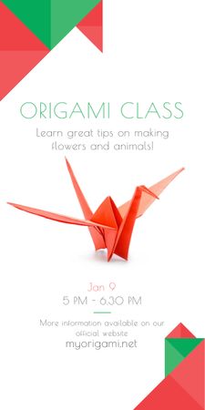 Origami Classes Invitation Paper Bird in Red Graphic Tasarım Şablonu