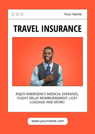 Travel Insurance with Big Range and Happy Man Flyer A4 Design Template