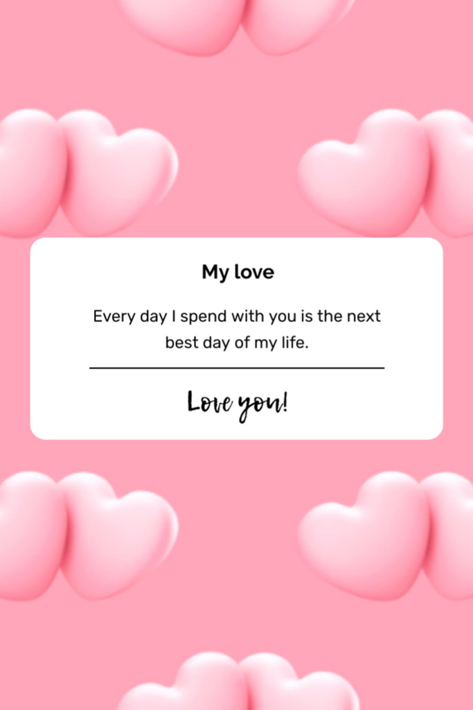 Love Message With Gentle Hearts In Pink Postcard 4x6in Vertical Design Template