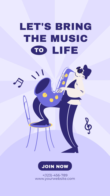 Designvorlage Cartoon Saxophonist Playing Jazz für Instagram Story