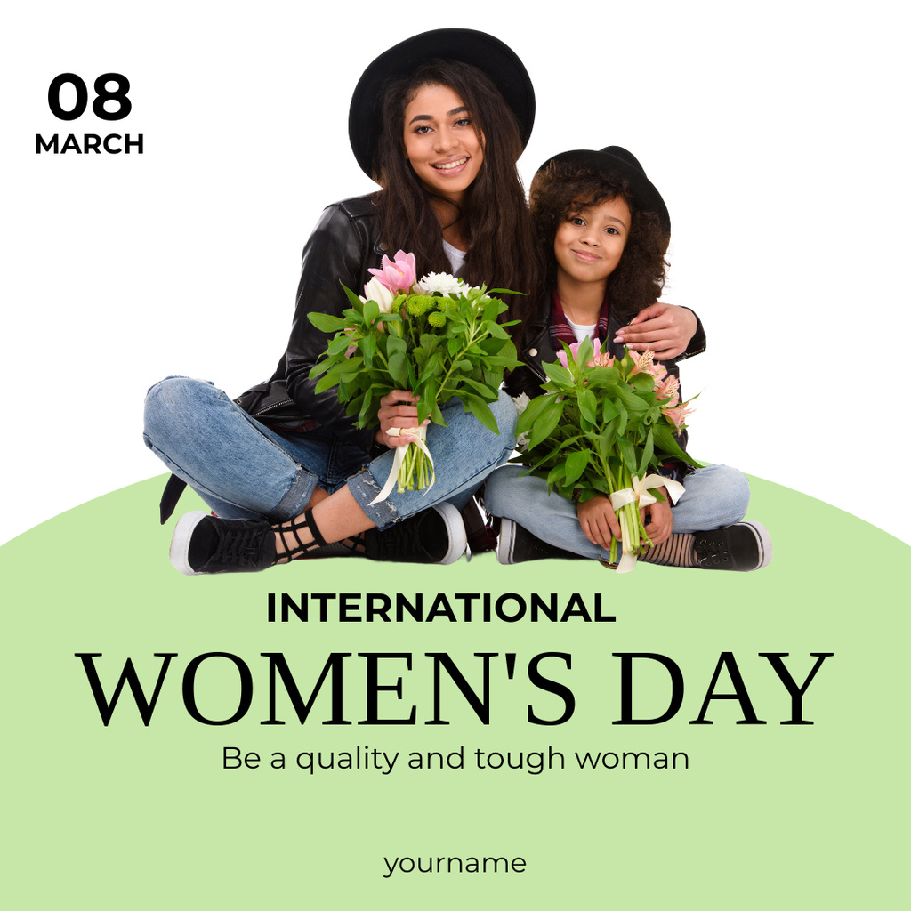 Сute Young Woman and Little Girl on International Women's Day Instagram Design Template