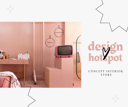 Template di design offerta interior design con accogliente rosa vintage room Facebook