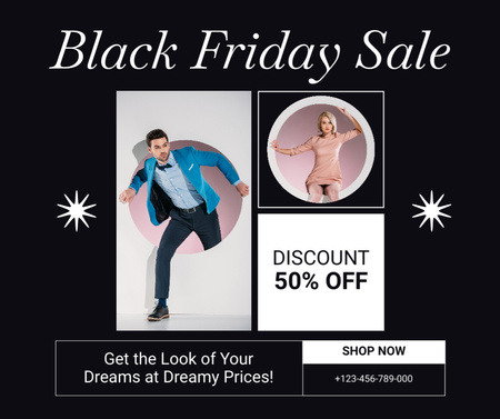 Black Friday Sale of Elegant Wear for Men and Women Facebook Design Template