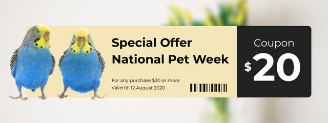 Voucher for Pet Week Celebrations And Cute Parrots Couponデザインテンプレート