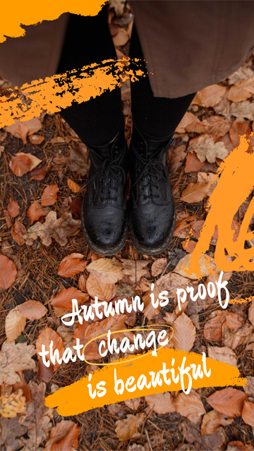 Autumn Inspiration with Girl standing on Foliage Instagram Story Design Template