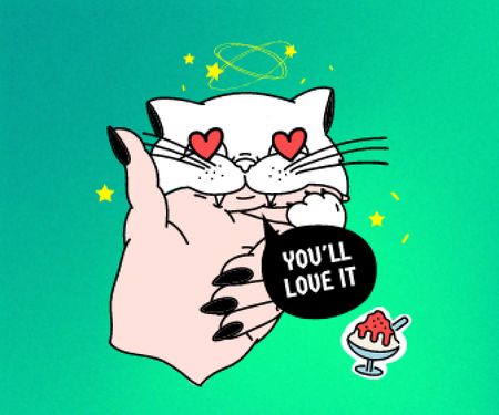 Modèle de visuel Cute Cat with Hearts Eyes - Large Rectangle