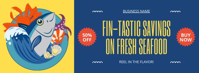 Template di design Fish Market Ad with Illustration of Cute Shark Facebook cover